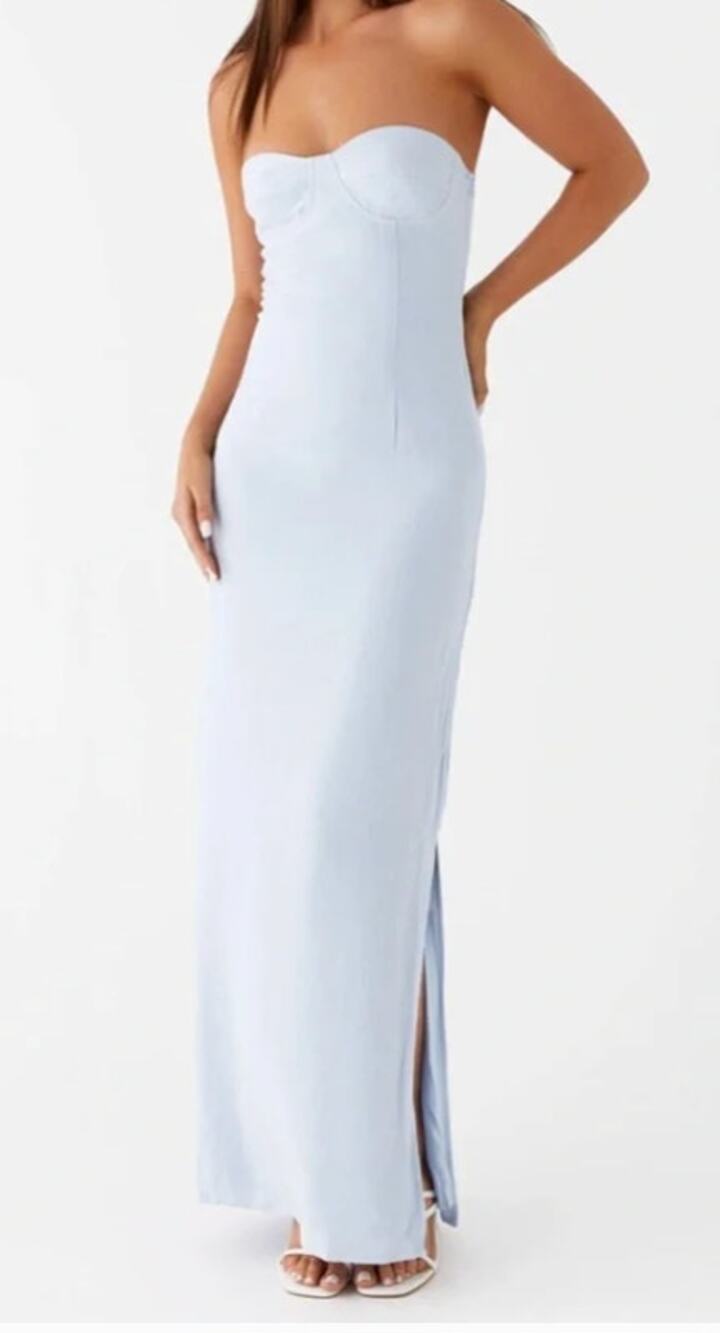 Peppermayo Strapless Esra Linen Maxi Slip Dress Blue 8